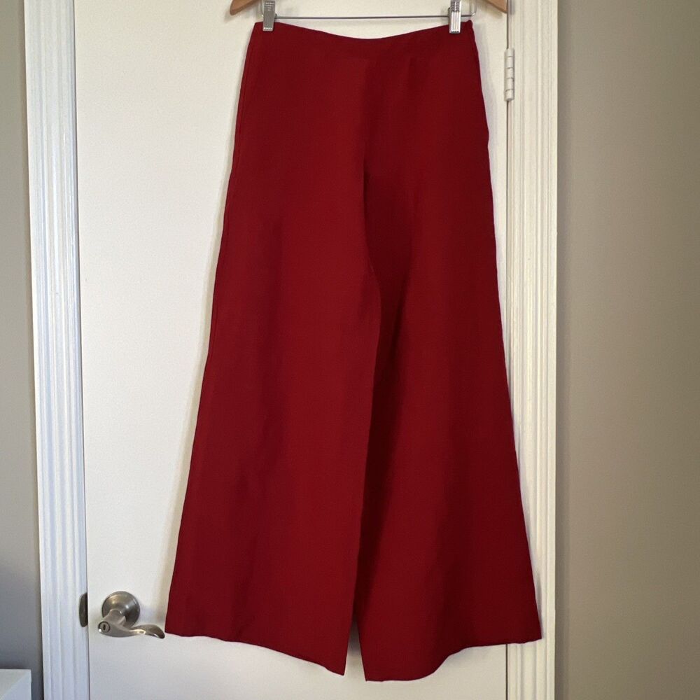 Massimo Dutti💖Sz 2 Red Viscose Linen Wide Leg Cropped Trousers Career EXCELLENT